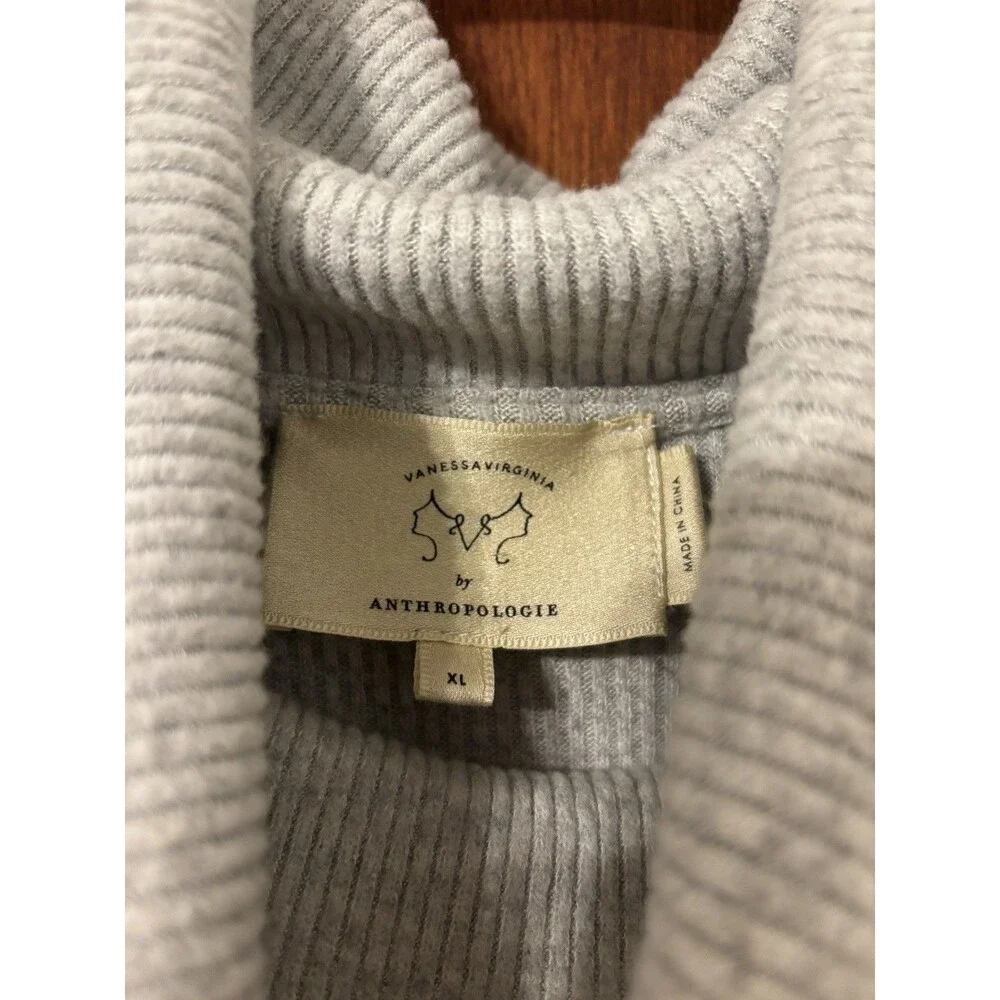 Vanessa Virginia by Anthropologie Womens XL Gray Knit Ribbed Cowl Neck Stretch - Picture 2 of 5